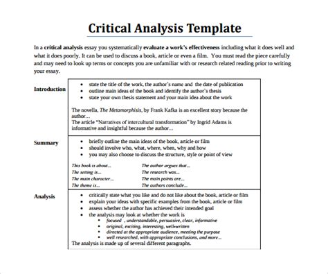 critical analysis template example