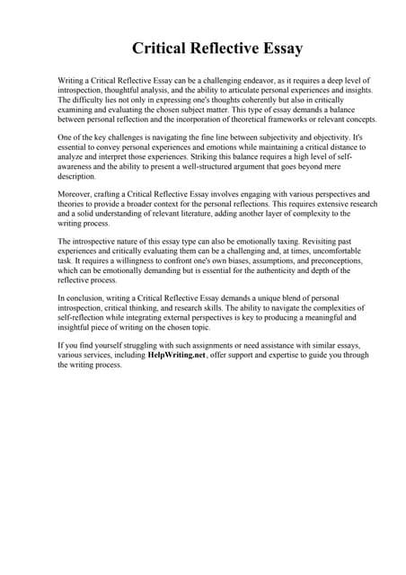 critical reflection example pdf for students