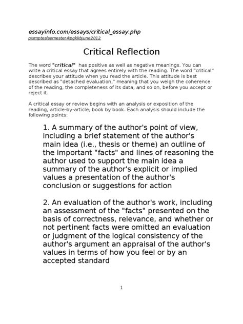 critical reflection introduction example