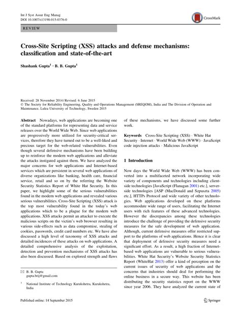 cross site scripting xss attacks and defense mechanisms classification and state of the art