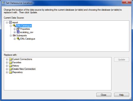 Crystal Reports Set Datasource Location Catalog