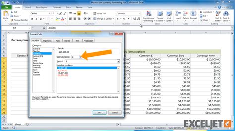 currency format in excel definition