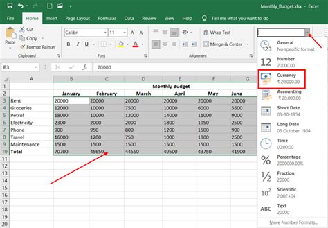 currency number format in excel