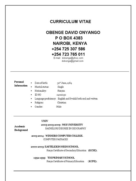 current cv format in kenya