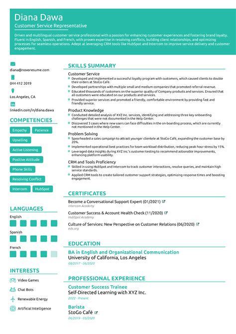 current cv format sample