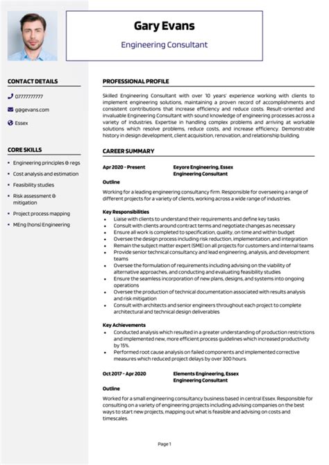 curriculum vitae engineer example