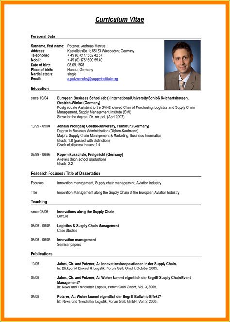 curriculum vitae format example