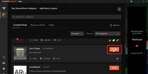 curseforge install mods on server