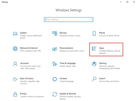 custom options for apps windows 10