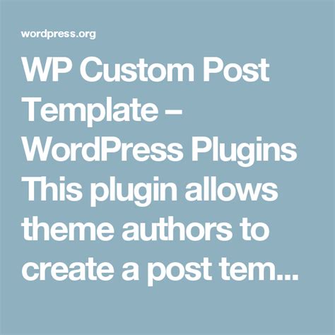 custom post template wordpress plugin