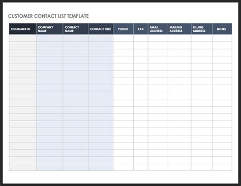 customer contact list template excel