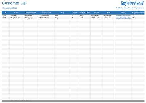 customer list template excel