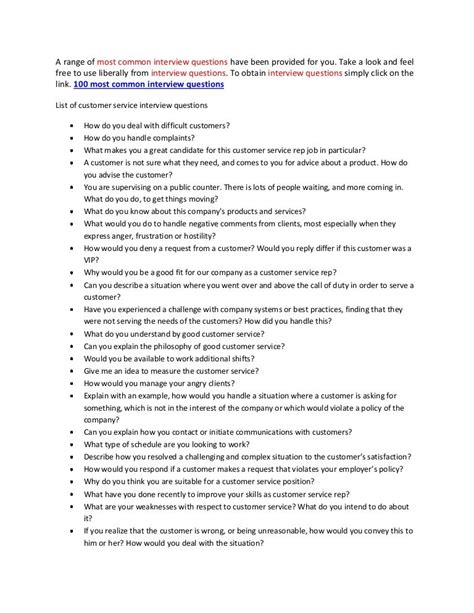 customer service interview questions and answers examples