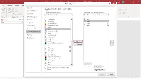 customize quick access toolbar excel 365