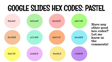 cute color codes for google slides