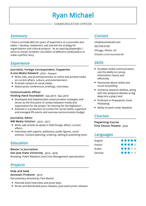 cv examples for communication skills