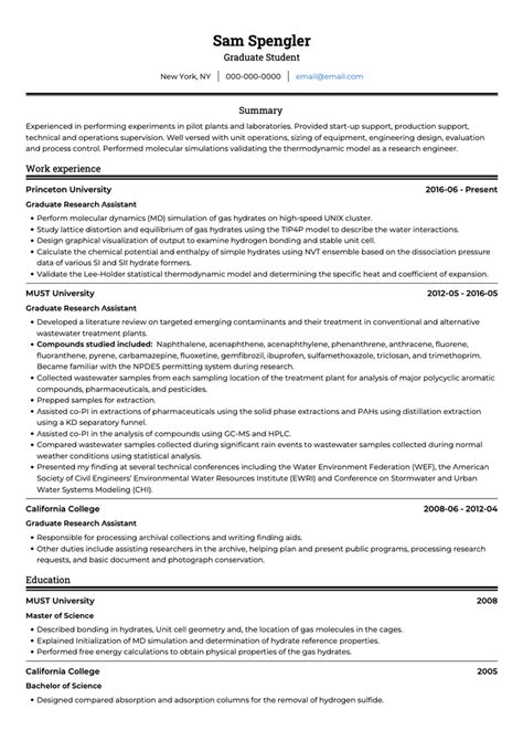cv examples for graduate students