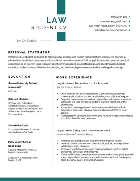 cv examples for law students