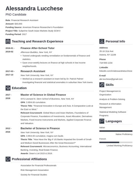 cv examples for masters application