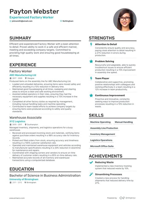 cv examples for workers