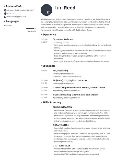 cv examples uk for students