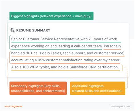 cv experience summary example