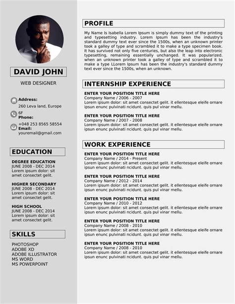 cv format 2 page pdf