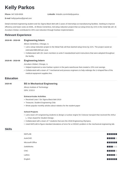 cv format for engineering students