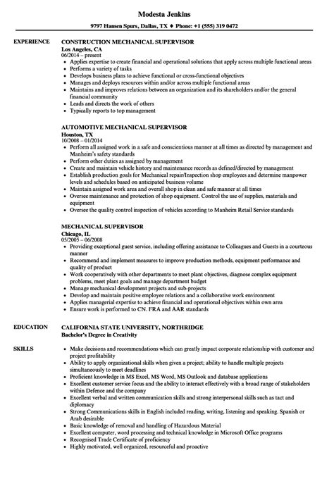 cv format mechanical supervisor