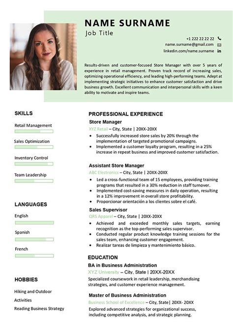 cv format single page