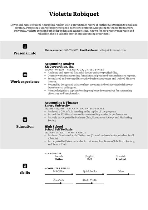 cv in english example skills
