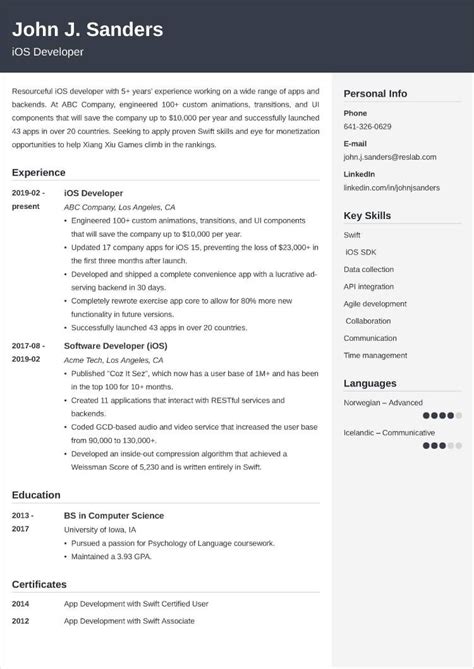 cv ios developer example