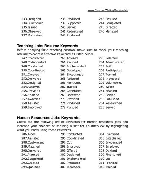 cv keywords list