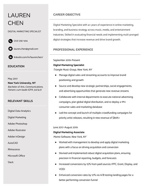 cv sample one page