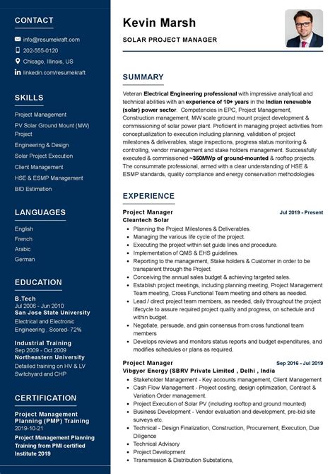 cv samples for solar project manager