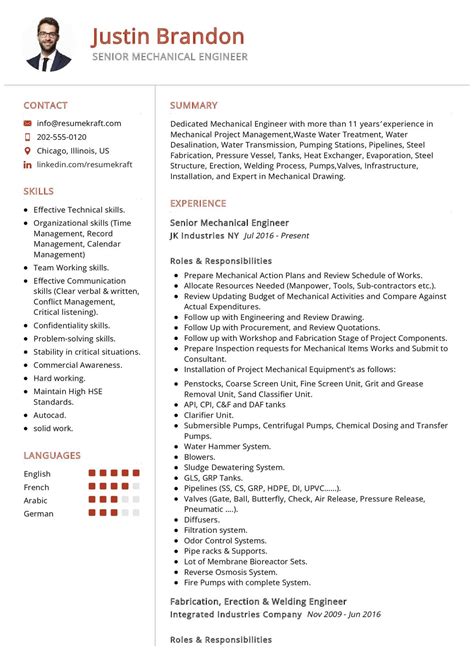 cv summary for mechanical engineer