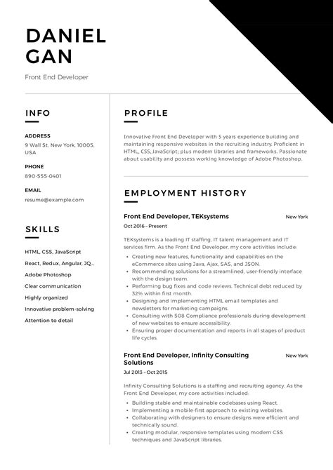 cv template front end developer