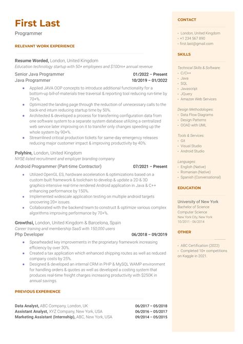 cv template programmer free