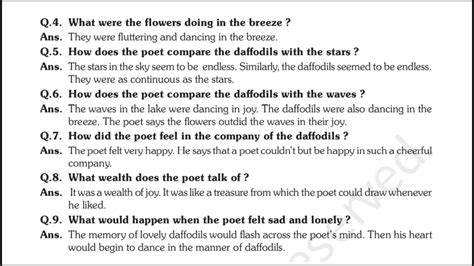 daffodils summary questions and answers