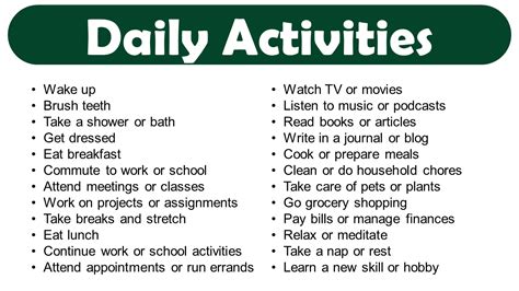 daily activities examples for work