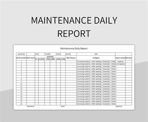 daily maintenance report format in excel pdf