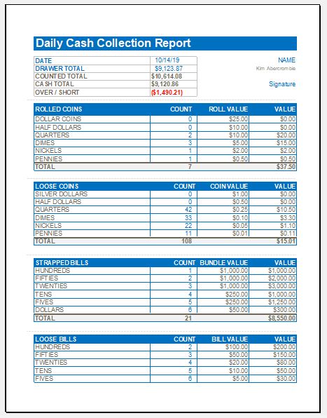 daily payment collection report format in excel