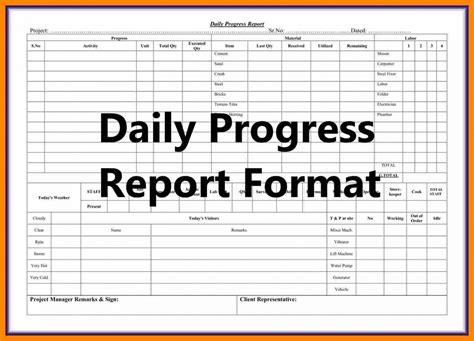 daily progress report template excel