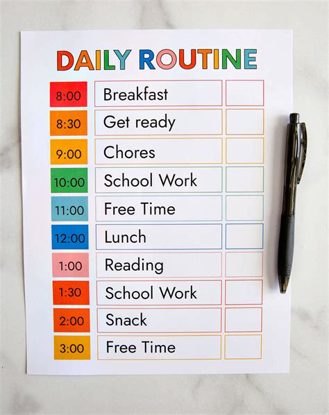 daily routine chart example
