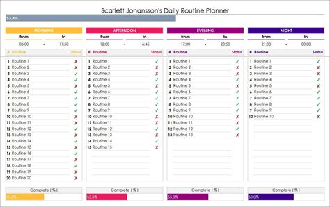 daily routine planner template excel