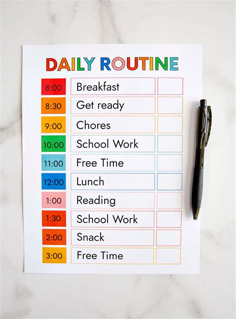 daily routine schedule template