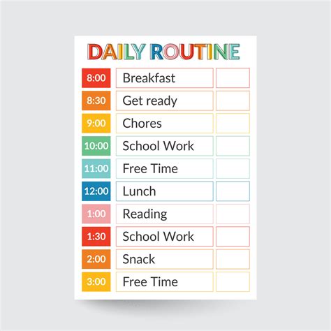 daily routine time table chart