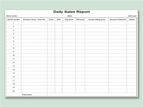 daily sales collection report format in excel