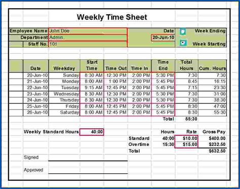 daily timesheet excel formula