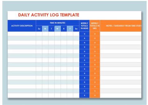 daily work activity log excel template